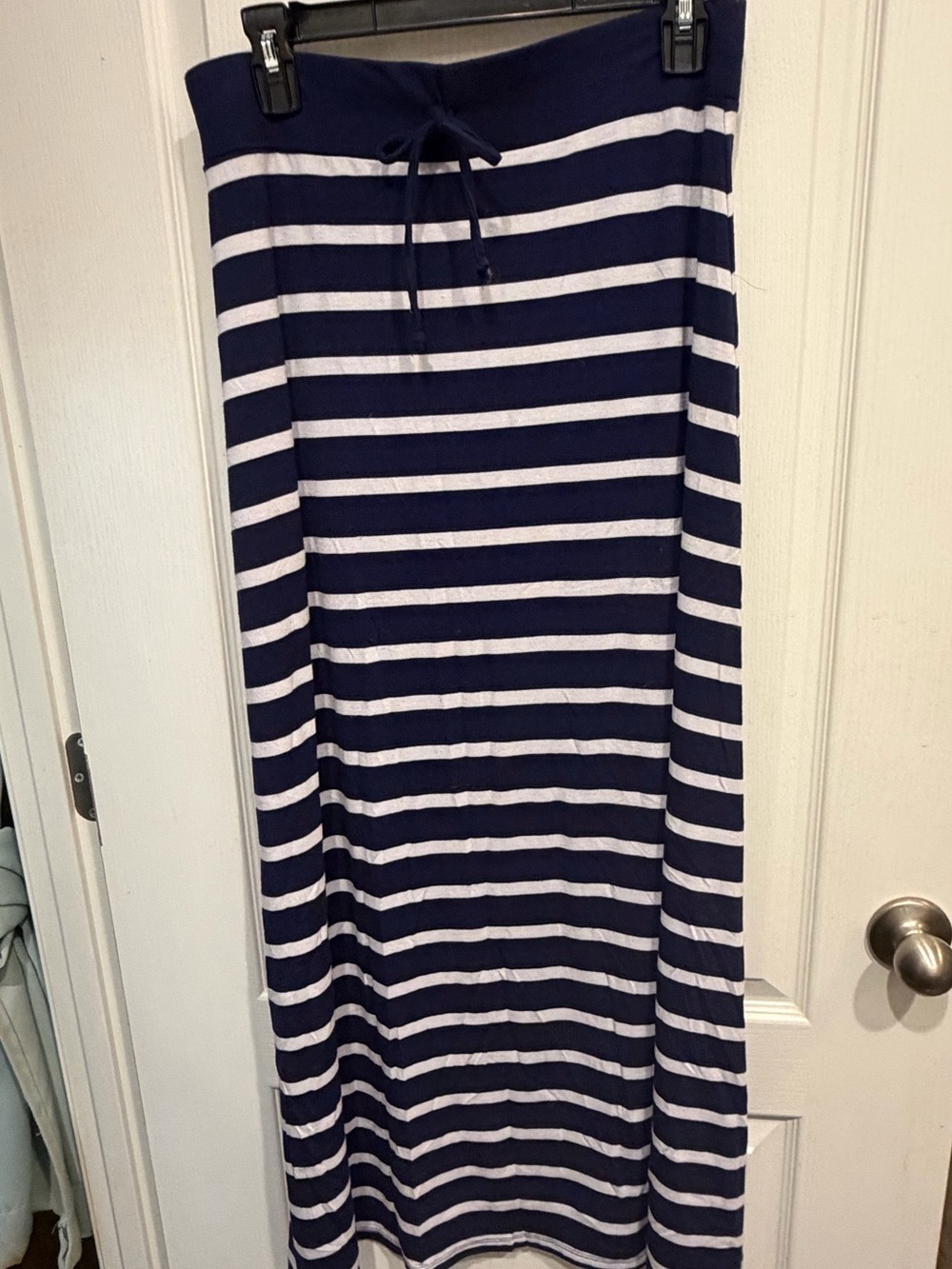 Striped Navy and White Maxi Skirt with Drawstring Waist